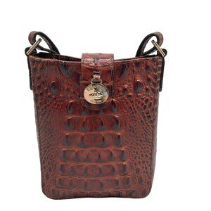 Brahmin Pecan Croc Embossed Leather Marley Crossbody Bag